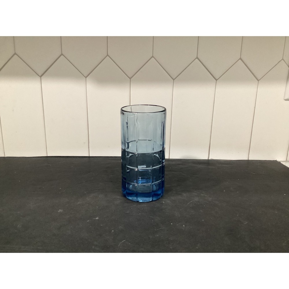 Anchor Hocking Tartan Cobalt Blue Highball Tumbler, Vintage MCM Drinkware